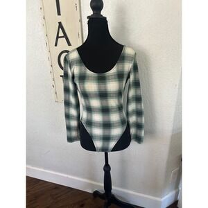 Vintage Anchor Blue Green Plaid Long Sleeve Bodice Scoop Neck Women Medium